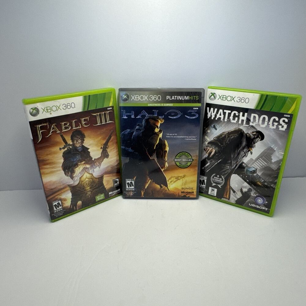 Xbox 360 Game Lot of 3 - Watch Dogs, Fable III, Halo CIB Complete Tested